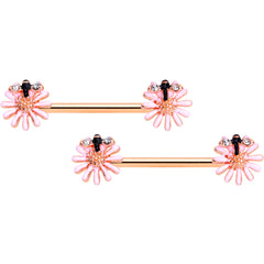 14G 9/16 Clear Gem Rose Gold Hue Daisy Bee Nipple Ring Set