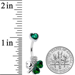 Green Clear Gem Heart Shamrock St Patricks Double Mount Belly Ring
