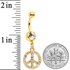Clear Gem Gold Tone Peace Sign Dangle Belly Ring
