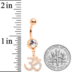 Clear CZ Gem Rose Gold Tone Amazing Om Dangle Belly Ring