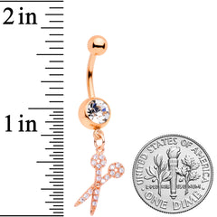 Clear CZ Gem Rose Gold Tone Shear Scissors Dangle Belly Ring