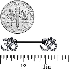 14G 9/16 Clear CZ Gem Black Amazing Om Barbell Nipple Ring Set