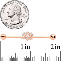 14G Clear CZ Gem Rose Gold Tone Lotus Industrial Barbell 38mm
