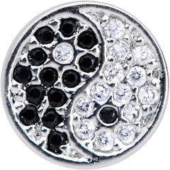 18G 3/8 Clear Black CZ Gem Yin Yang Nose Hoop