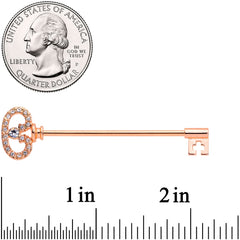 14G Clear CZ Gem Rose Gold Hue Love Key Industrial Barbell 38mm