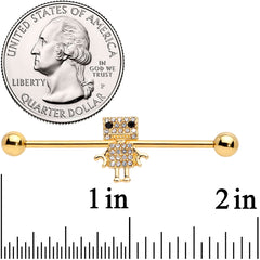 14G Clear Gem Gold Tone Ritzy Robot Industrial Barbell 38mm