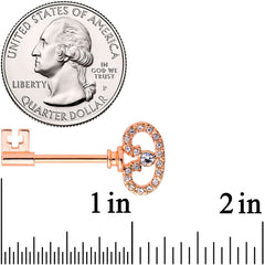 14G 9/16 Clear CZ Gem Rose Gold Tone Key Nipple Ring Set