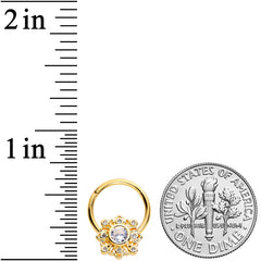 16G 3/8 Clear CZ Gem Gold Tone Regal Seal Hinged Segment Ring