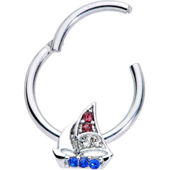 16G 3/8 Blue Purple Gem Sailboat Hinged Segment Ring