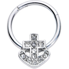 16G 3/8 Clear Gem Nautical Anchor Hinged Segment Ring