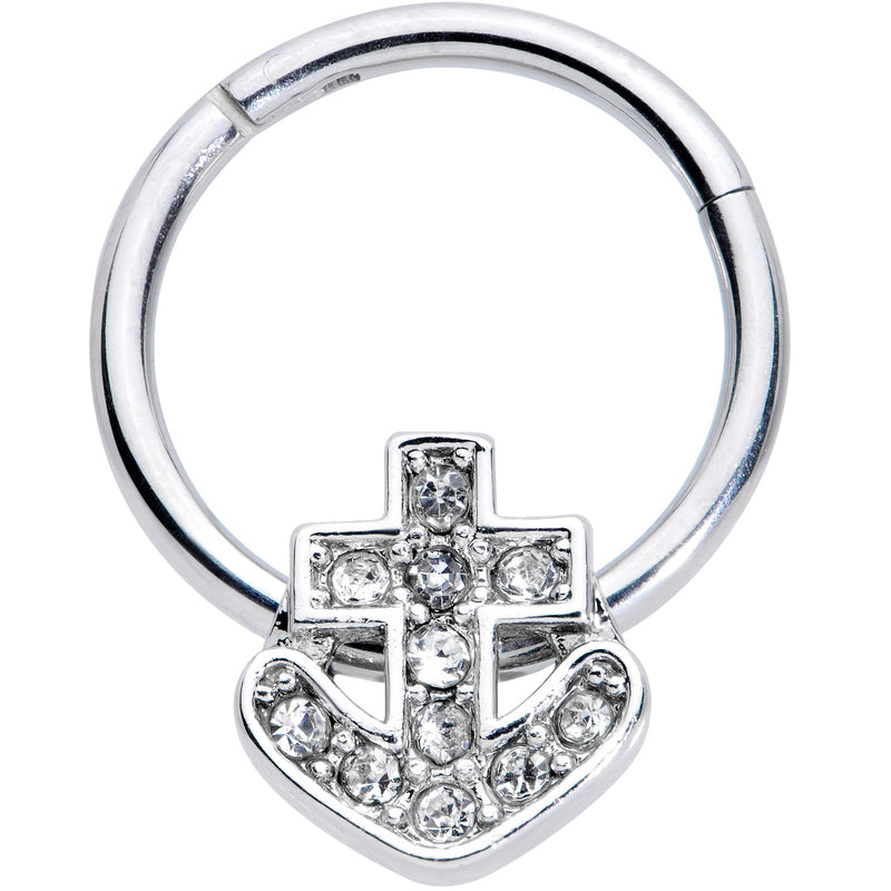 16G 3/8 Clear Gem Nautical Anchor Hinged Segment Ring