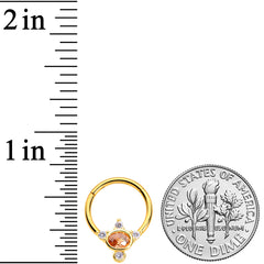 16G 3/8 Orange CZ Gem Gold Tone Elegant Oval Hinged Segment Ring