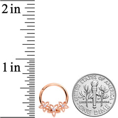 16G 3/8 Clear CZ Gem Rose Gold Tone Floral Hinged Segment Ring