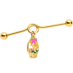 14G Gold Tone Easter Basket Glow Dangle Project Bar 38mm