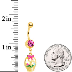 Pink Gem Gold Tone Easter Basket Dangle Belly Ring