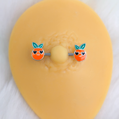 14G 5/8 Citrus Fun Orange Fruit Barbell Nipple Ring Set
