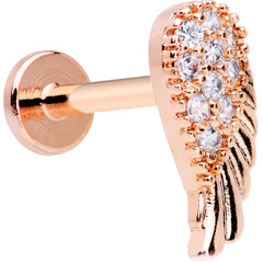 16G 5/16 Clear CZ Gem Rose Gold Tone Internal Thread Wing Labret