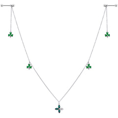 14G 9/16 Green Gem Shamrock St Patricks Day Dangle Nipple Chain