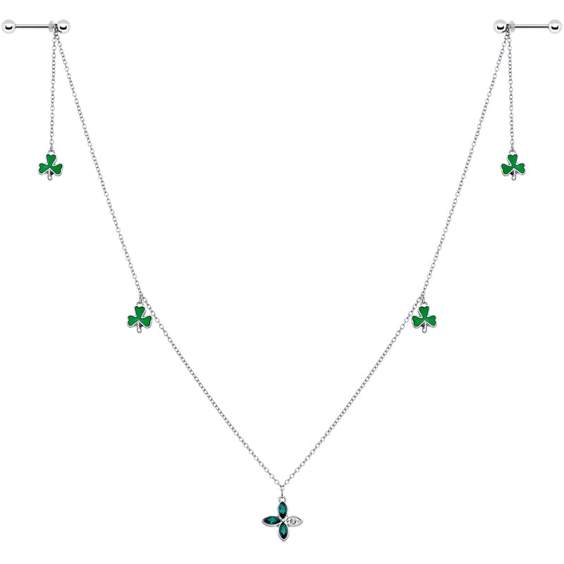 14G 9/16 Green Gem Shamrock St Patricks Day Dangle Nipple Chain