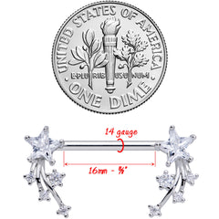 14G 5/8 Clear CZ Gem Shooting Star Barbell Nipple Ring Set