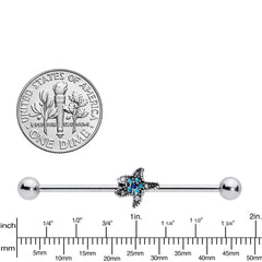 14G Aqua Blue Clear Gem Starfish Industrial Barbell 38mm