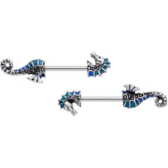 14G 9/16 Nautical Seahorse Barbell Nipple Ring Set