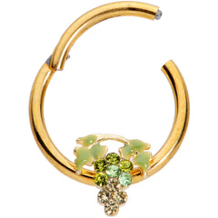 16G 3/8 Green Gem Gold Tone Bunch of Grapes Septum Ring