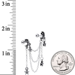 16G 1/4 Clear Gem Moon Star Triple Dangle Cartilage Chain Earring