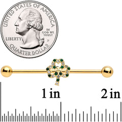 14G Green Gem Gold Tone Double Shamrock Industrial Barbell 38mm