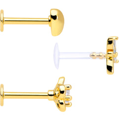 16G 5/16 Clear CZ Gem Gold Tone Heart Labret Tragus Set of 3