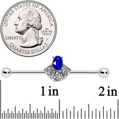 14G Blue Clear Gem Art Deco Fan Industrial Barbell 38mm