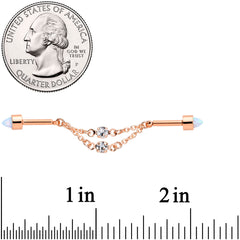 14G White Synth Opal Rose Gold Tone Dangle Double Industrial 38mm