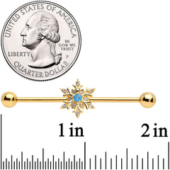 14G Blue CZ Gem Gold Tone Snowflake Industrial Barbell 38mm