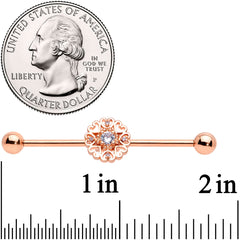 14G Clear CZ Gem Rose Gold Tone Hearts Industrial Barbell 38mm