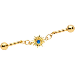 14G Blue Faux Druzy Gold Tone Sun Chain Industrial Barbell 38mm