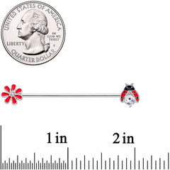 14G Clear Gem Red Ladybug Flower Industrial Barbell 38mm
