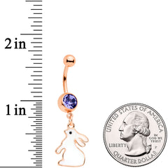 Purple Gem Rose Gold Tone Glow in Dark Easter Bunny Dangle Belly Ring
