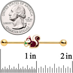 14G Gold Tone Snacking Squirrel Industrial Barbell 38mm