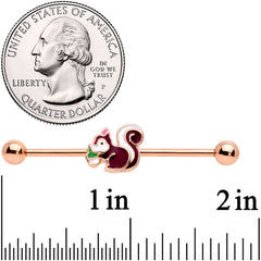 14G Rose Gold Tone Snacking Squirrel Industrial Barbell 38mm