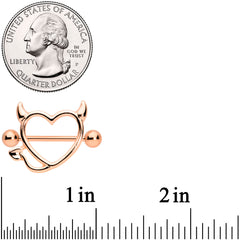 14G 5/8 Rose Gold Tone Devil Heart Valentine Nipple Shield Set