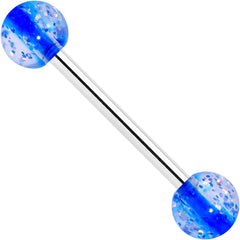 Blue Clear UV Glow Acrylic Ball Barbell Tongue Ring