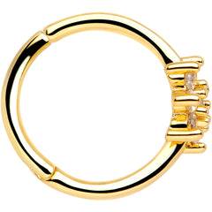 16G 3/8 Clear CZ Gem Gold Tone Flower Hinged Segment Ring