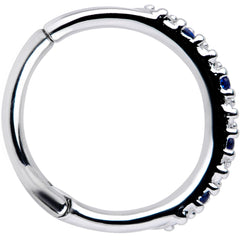 16G 3/8 Blue CZ Gem Zig Zag Hinged Segment Ring