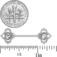 14G 9/16 Clear Gem Baroque Cross Barbell Nipple Ring Set