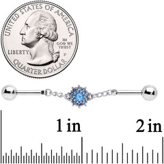 14G Aqua Gem Sunburst Chain Dangle Industrial Barbell 40mm