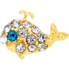 16G 1/4 Clear Aqua Gem Gold Tone Whale Cartilage Tragus Earring