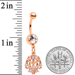 Clear CZ Gem Rose Gold Tone Elegant Abstract Dangle Belly Ring