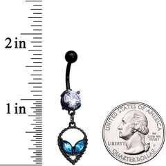 Clear Aqua CZ Gem Black Hollow Alien Dangle Belly Ring