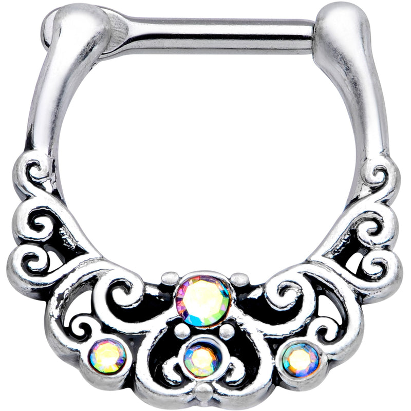 16G 3/8 Aurora Gem Scrolling Hearts Cartilage Clicker