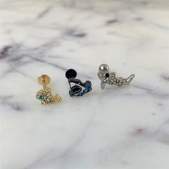 16G 5/16 Clear Aqua Gem Gold Tone Whale Labret Monroe Tragus